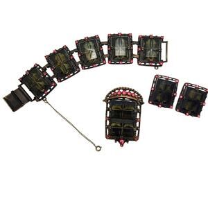 Sarah Coventry Midnight Magic Bracelet Clip Earrings Pendant Brooch Smoke Pink